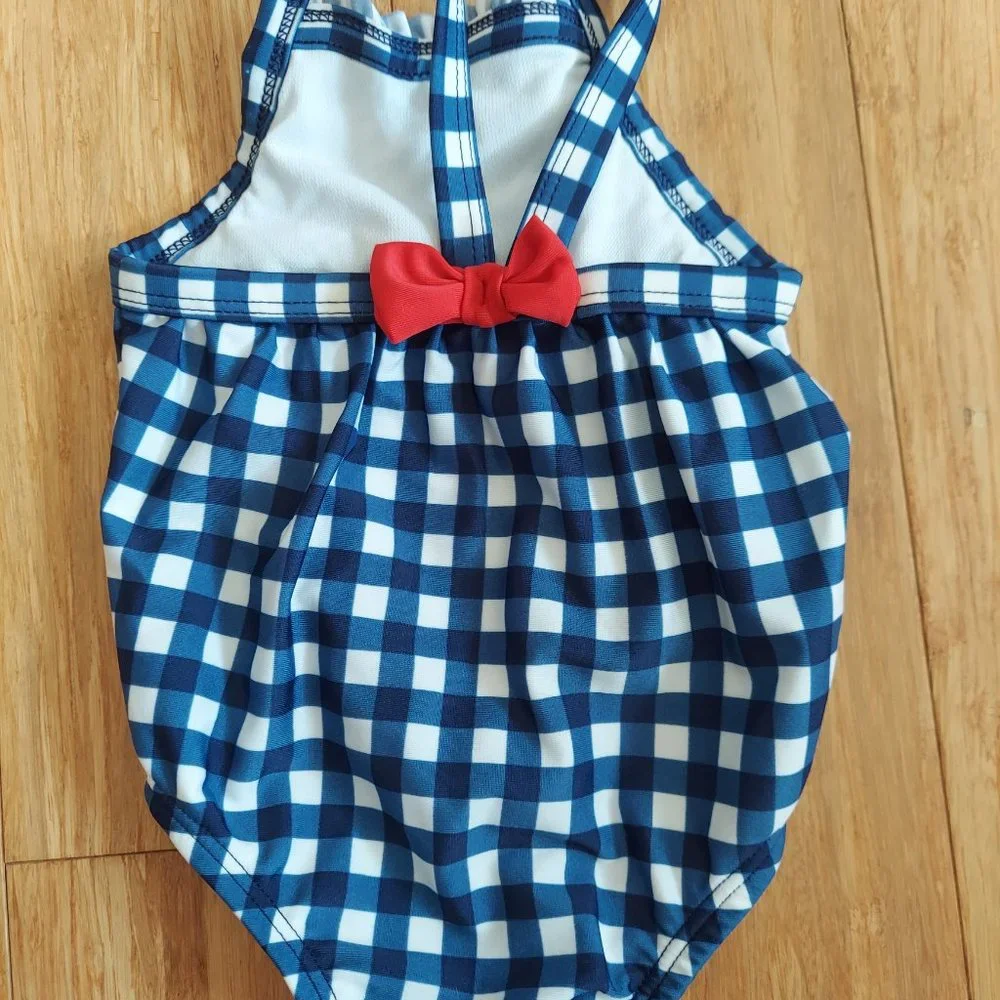 🎁 10/$25-1 piece blue gingham plaid swim suit, size 3-6 months
